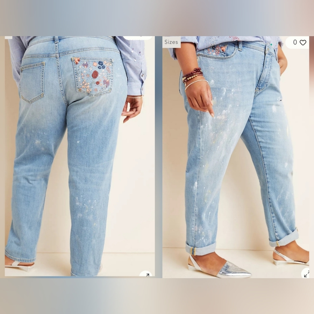 Anthropologie Pilcro 24w Mid-Rise Paint Splattered Slim Boyfriend Jeans